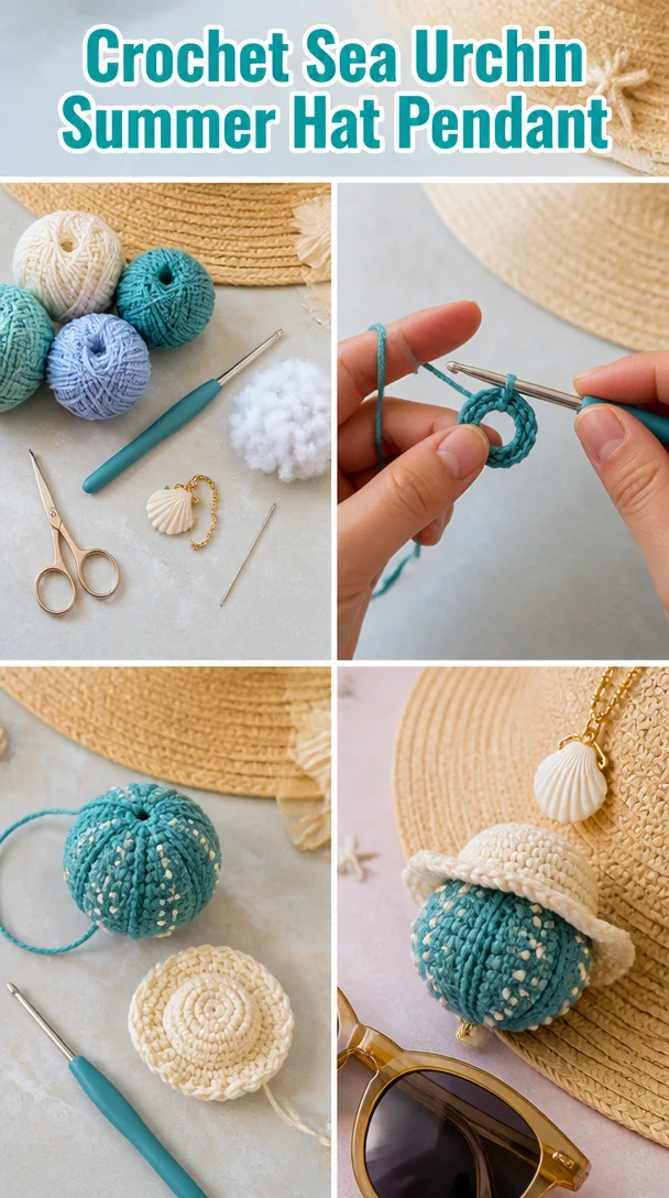 Crochet sea urchin summer hat pendant design showcasing intricate craftsmanship.
