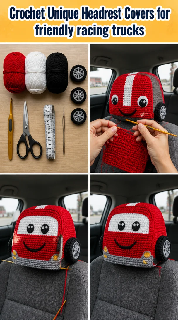Crochet unique headrest covers designed for cars for added style and comfort