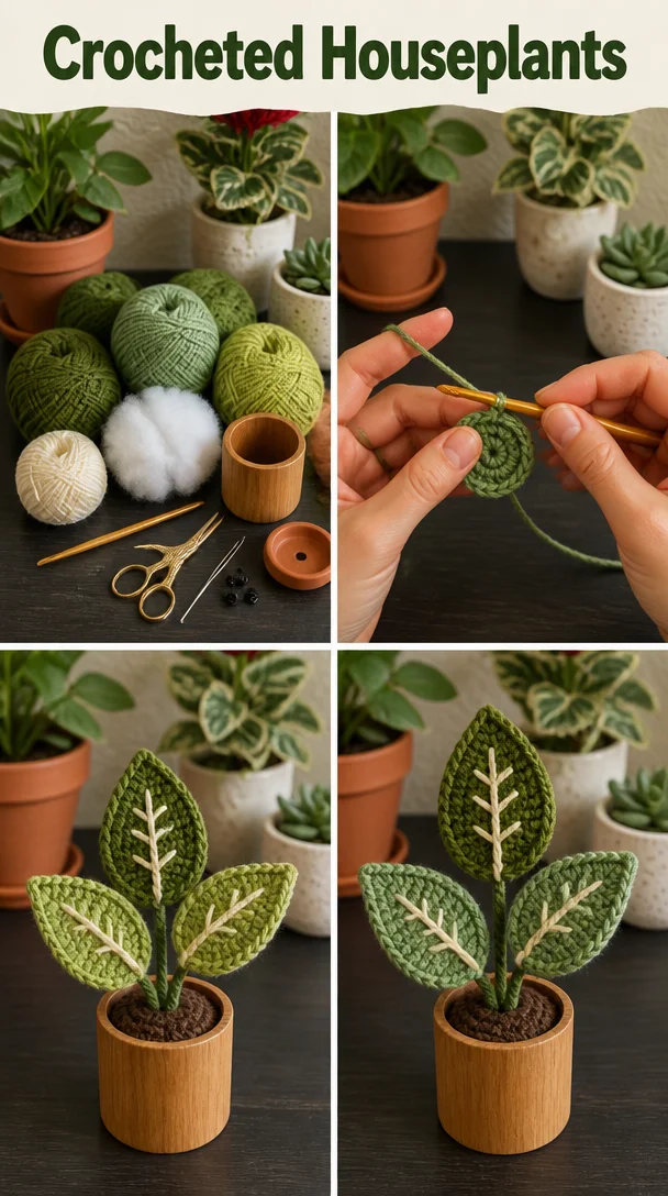 Colorful crocheted houseplants for stylish home decor