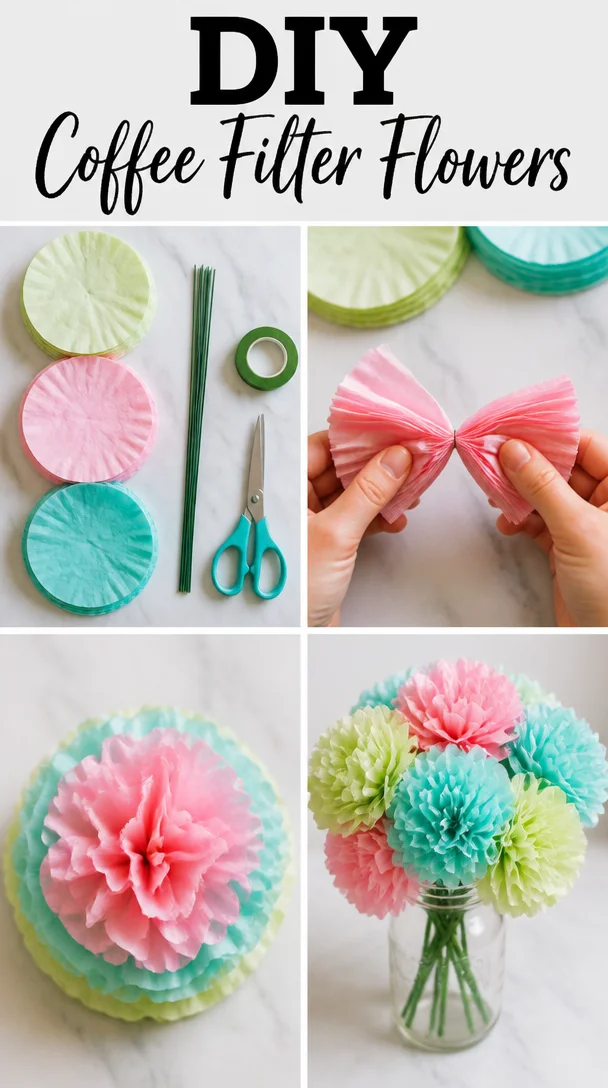Colorful DIY coffee filter flowers displayed in a vase.