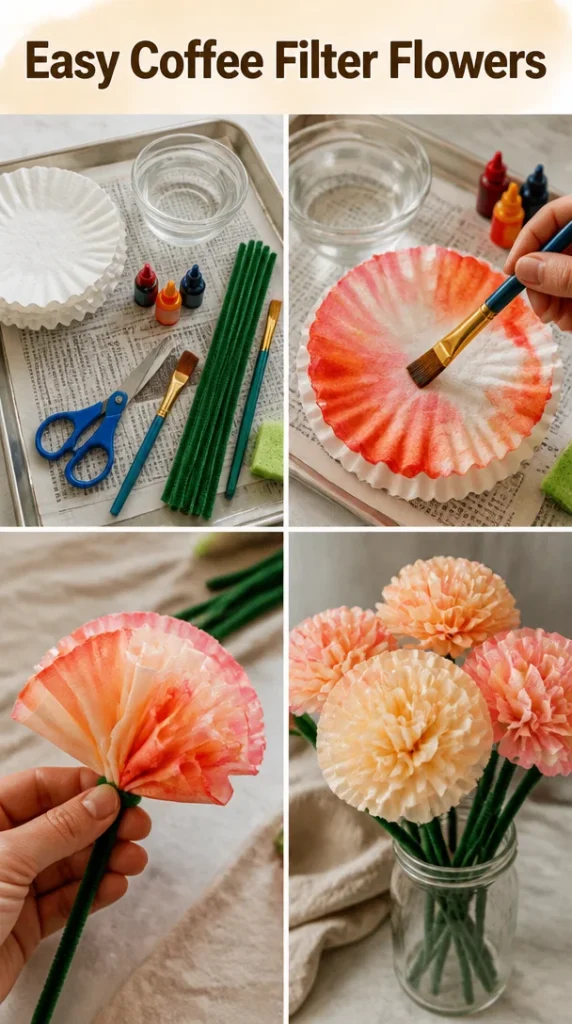 Colorful DIY coffee filter flowers for home decor and crafts