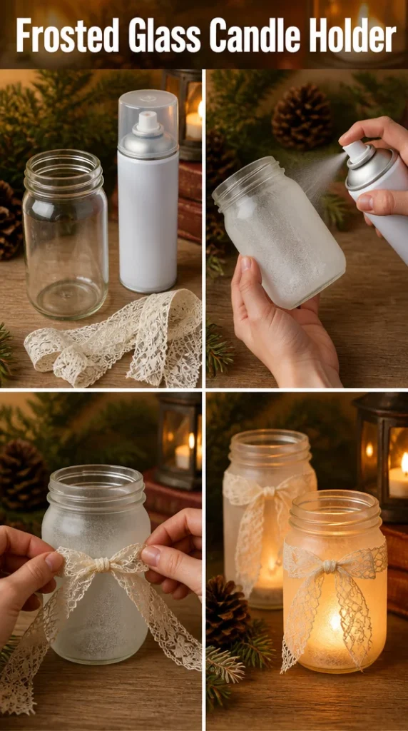Frosted glass candle holder elegantly illuminating a cozy space