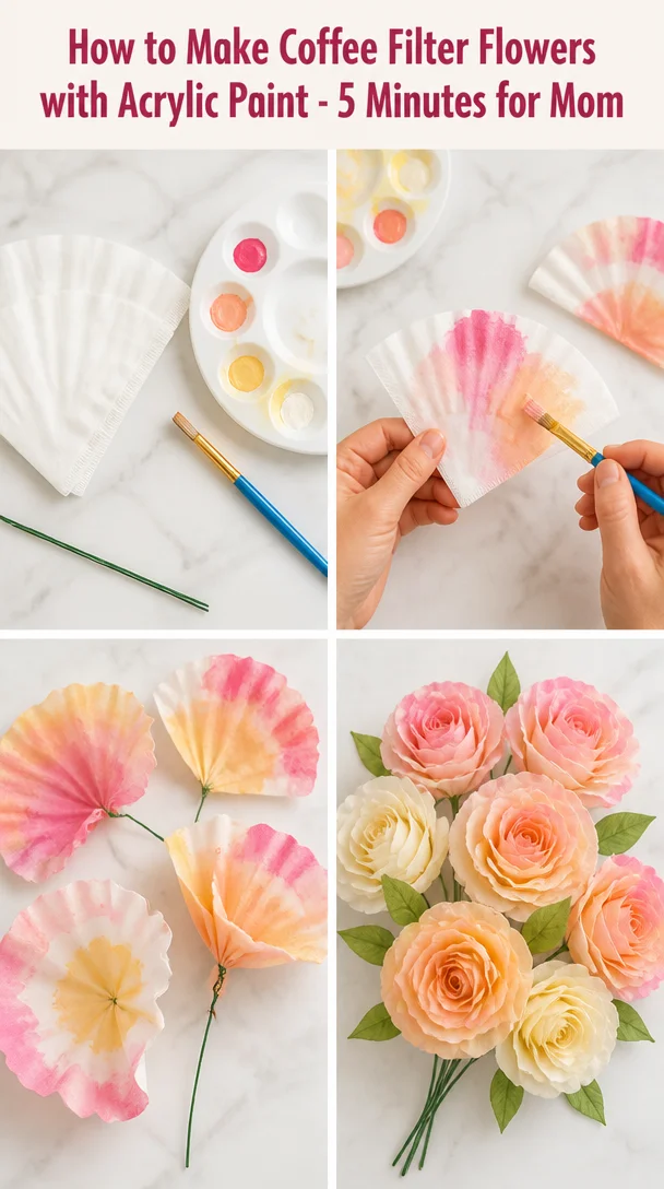 Colorful coffee filter flowers made with acrylic paint