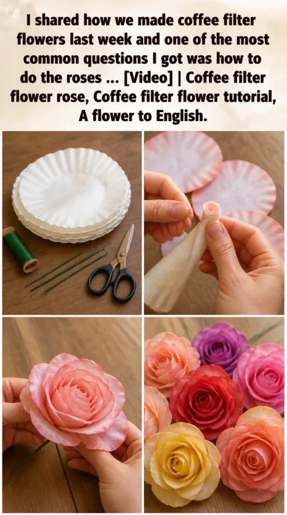Beautiful coffee filter roses tutorial with step-by-step video guidance