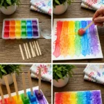 Melting rainbow ice cubes become paintbrushes for a fun summer&hellip;