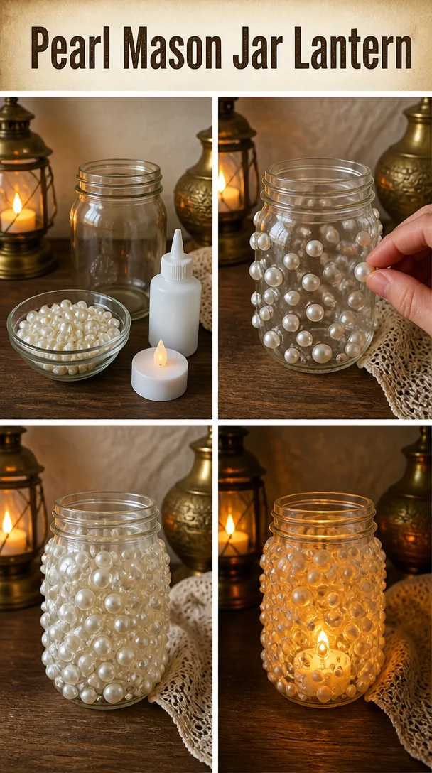 Decorative Pearl Mason Jar Lantern for ambient lighting