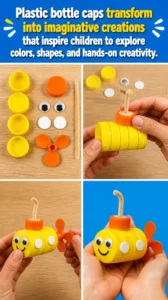 Plastic bottle caps transform into imaginative creations that inspire children&hellip;