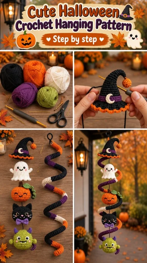 Adorable Halloween crochet hanging pattern for festive decorations