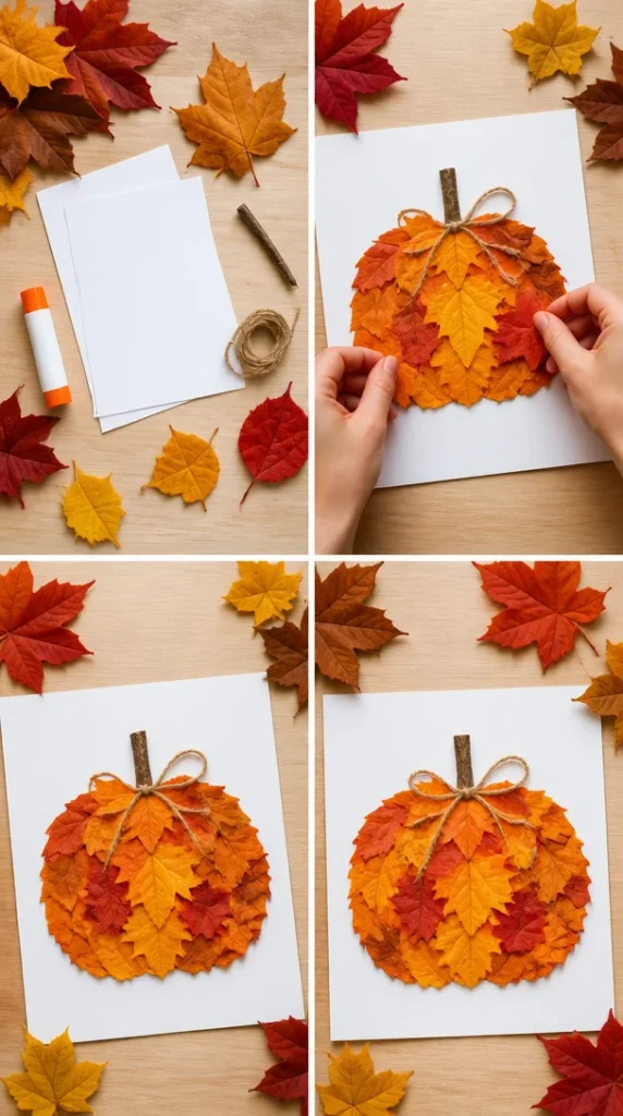 DIY Autumn Leaf Pumpkins craft decoration for fall