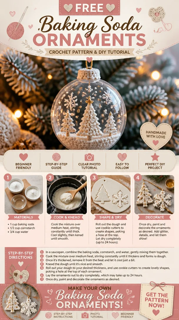 Homemade baking soda ornaments decorated for the holidays.
