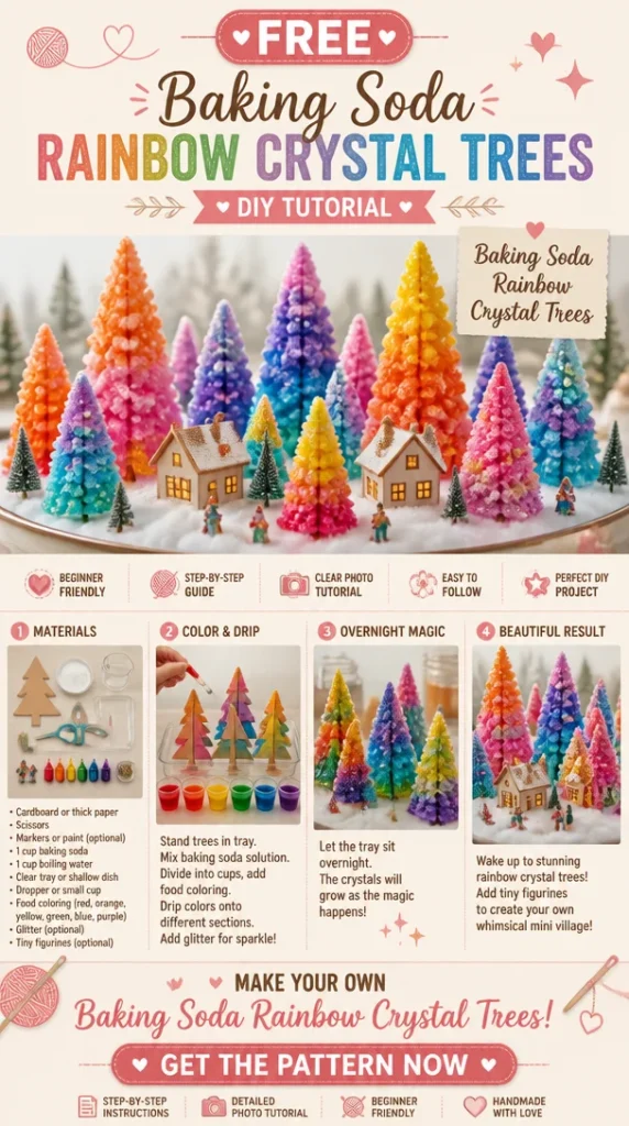 Baking Soda Rainbow Crystal Trees crafted in vibrant colors.