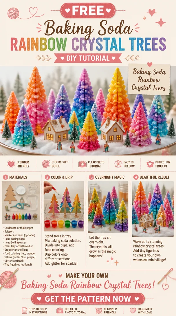 Baking Soda Rainbow Crystal Trees crafted in vibrant colors.