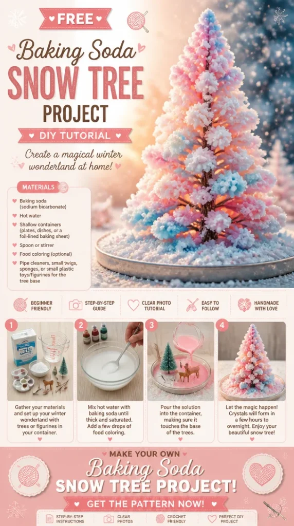 Baking Soda Snow Tree Project with snowy decorations and festive theme.