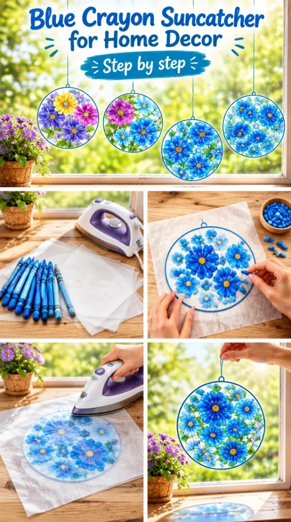 Beautiful blue crayon suncatcher for home decor