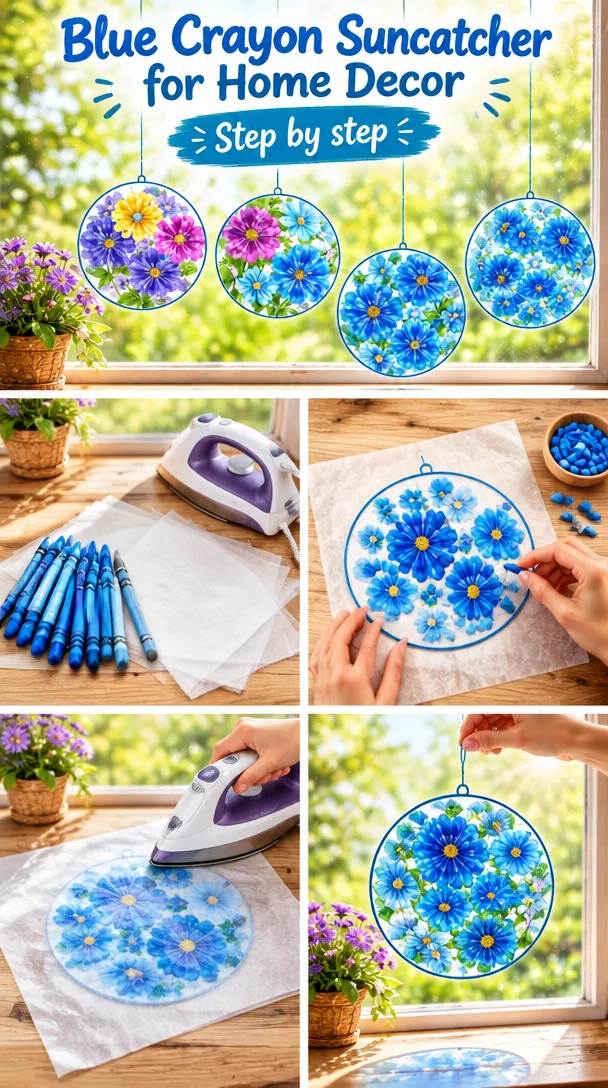 Beautiful blue crayon suncatcher for home decor