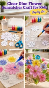 Clear Glue Flower Suncatcher Craft for Kids