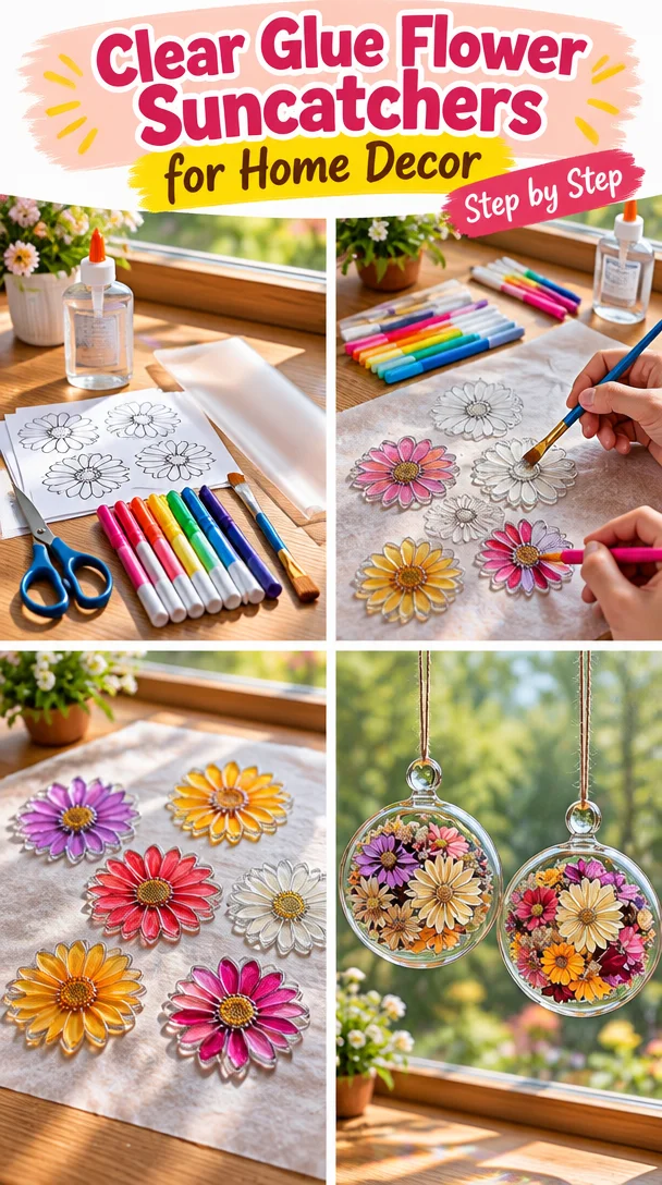 Clear Glue Flower Suncatchers for Home Decor
