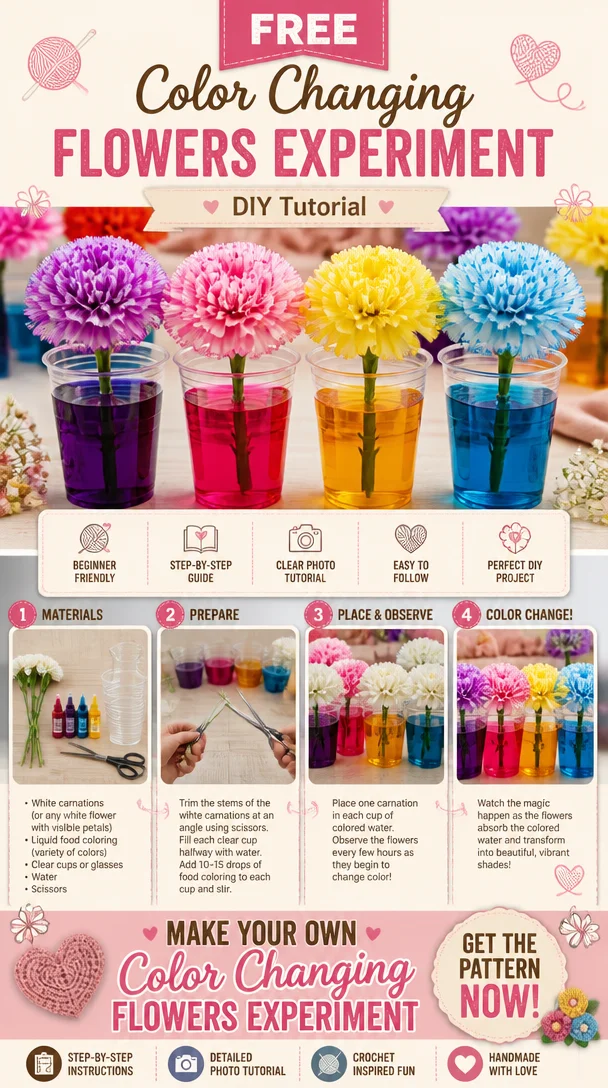 Color changing flowers experiment showcasing vibrant color transformations.