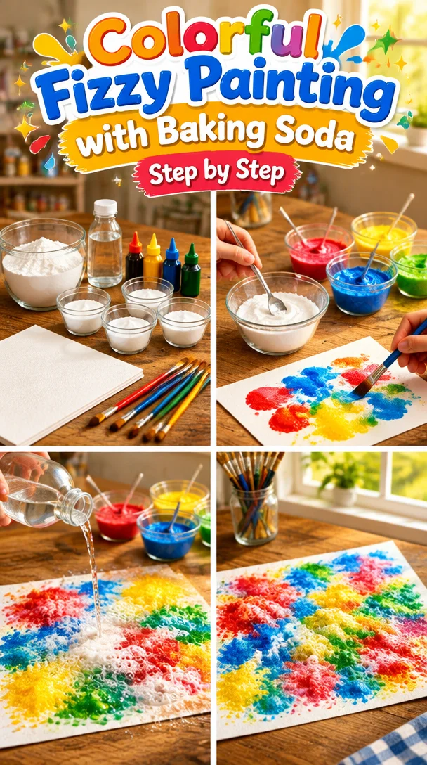 Colorful fizzy painting artwork created with baking soda and vibrant colors.