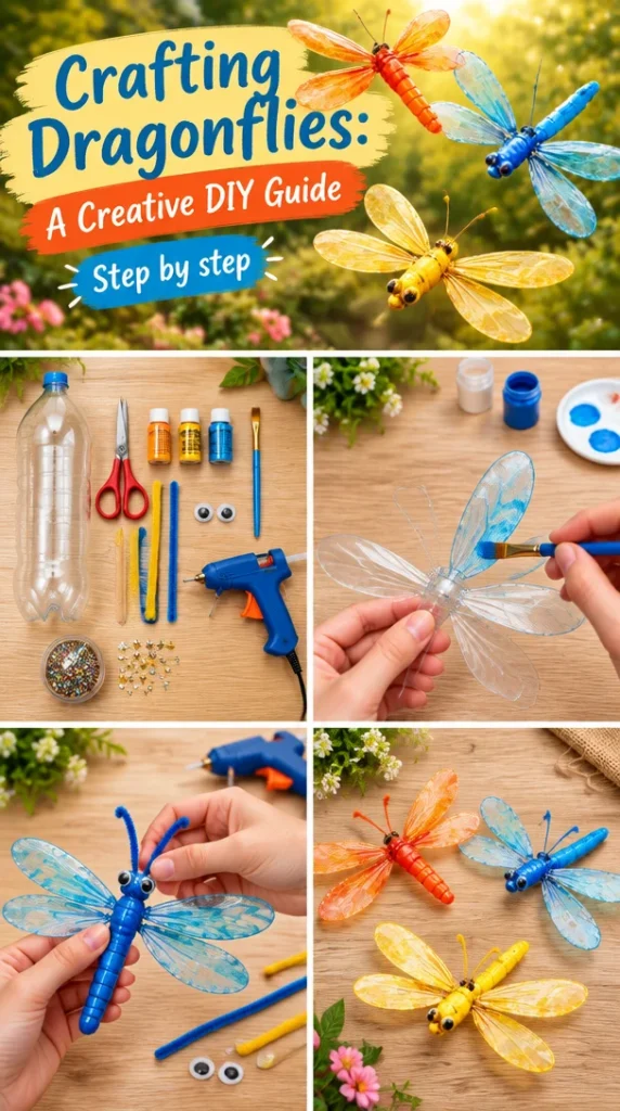Creative DIY dragonflies craft guide showcasing colorful handmade dragonflies.