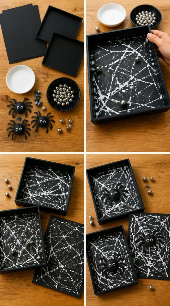 Beautiful marble painted spider webs decoration for Halloween