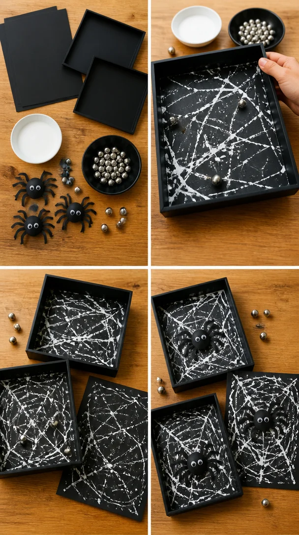Beautiful marble painted spider webs decoration for Halloween