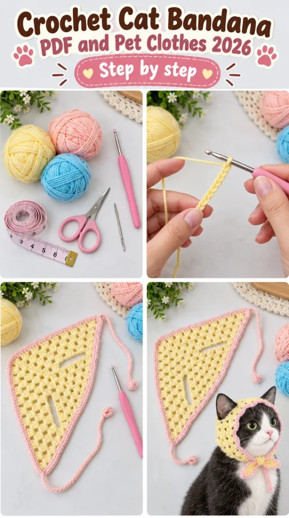 Crochet cat bandana tutorial PDF for stylish pet outfits