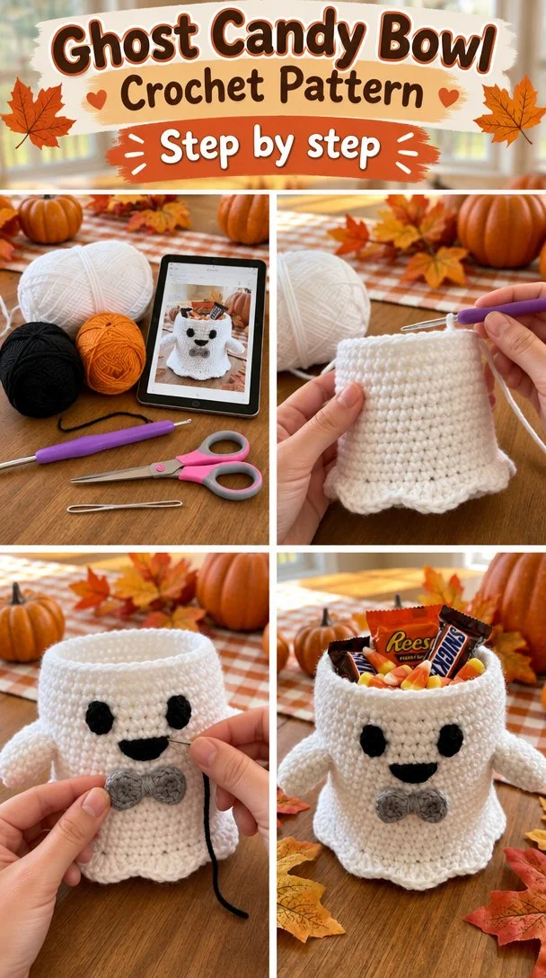 Crochet Ghost Candy Bowl Pattern