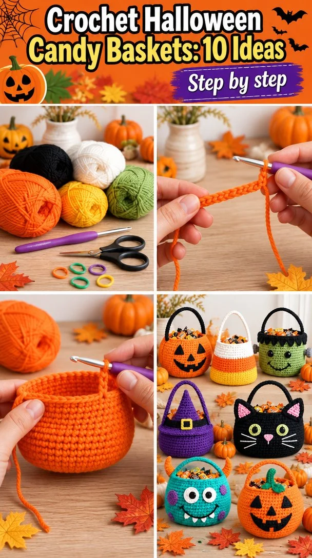 Crochet Halloween Candy Baskets: 10 Ideas