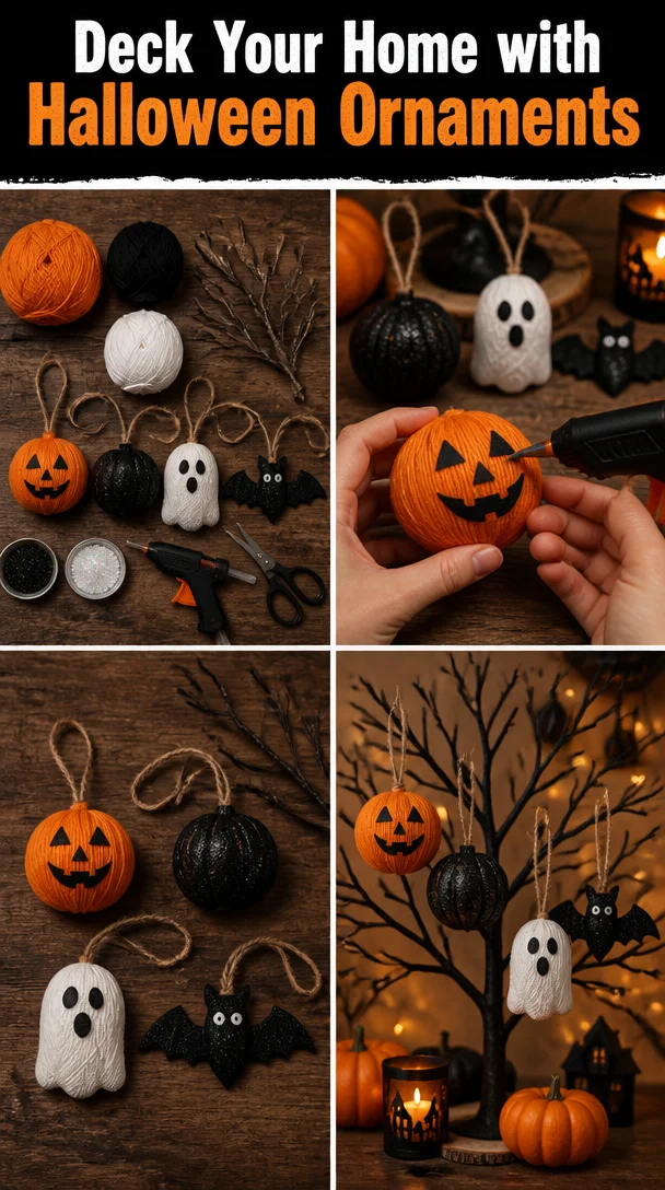 A variety of Halloween ornaments for festive home decoration.