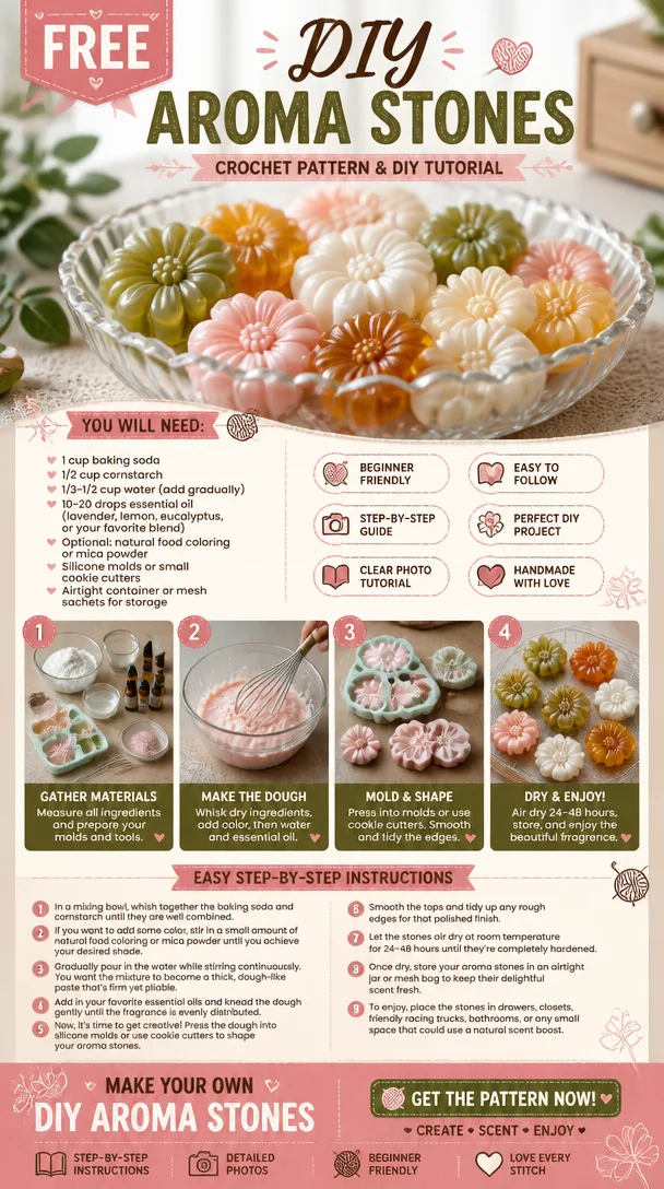 Handmade DIY aroma stones infused with essential oils for a fresh fragrance.