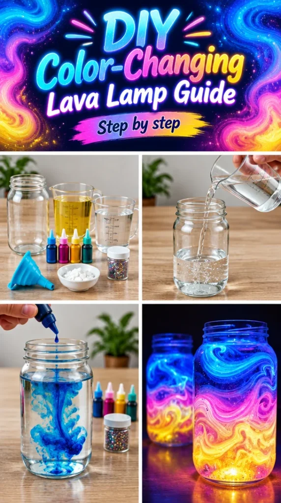 DIY color-changing lava lamp project with instructions and materials needed