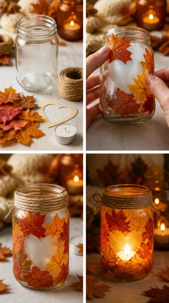 DIY cozy Fall jar lantern for autumn decoration