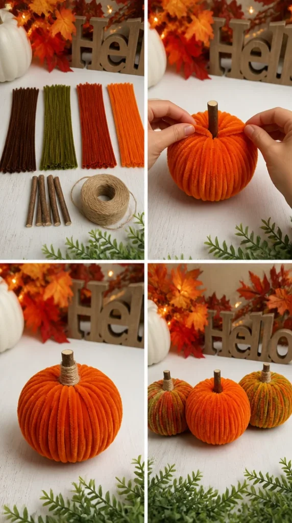 DIY cozy fluffy pumpkins for autumn decoration