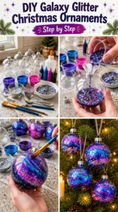 DIY Galaxy Glitter Christmas Ornaments