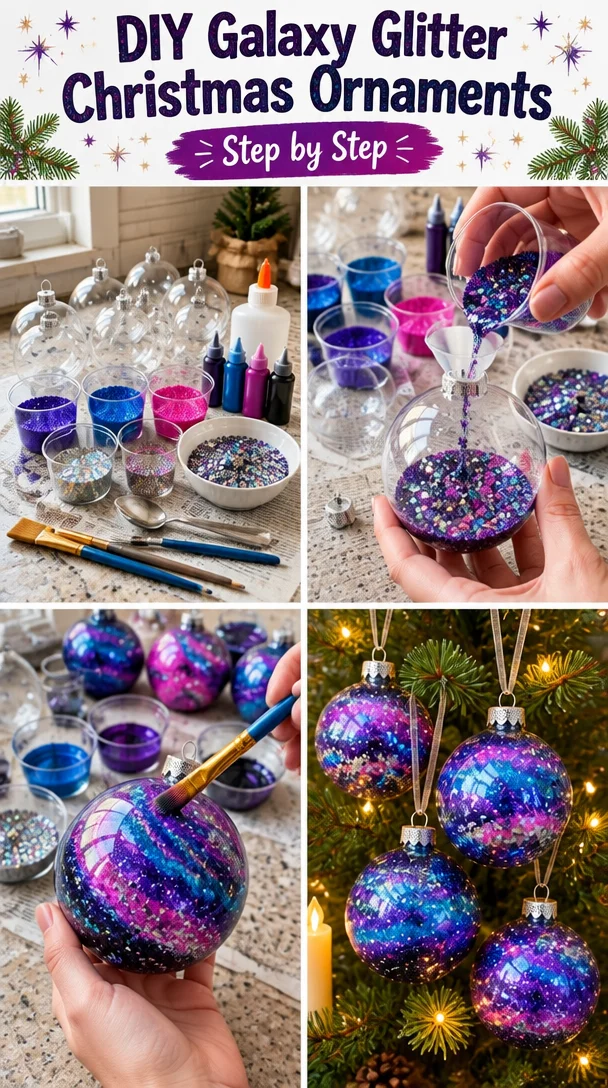 DIY Galaxy Glitter Christmas Ornaments