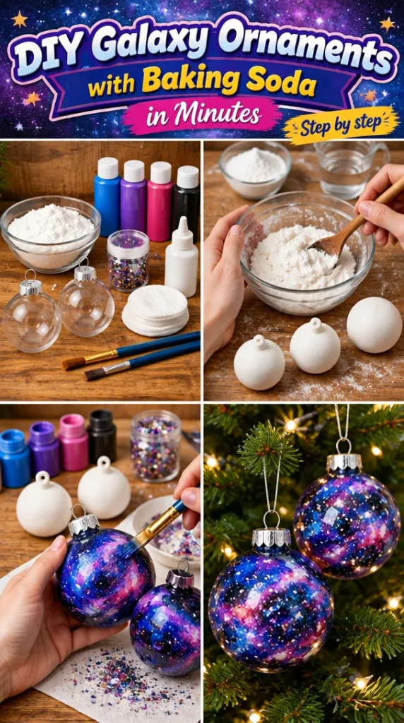 DIY galaxy ornaments made with baking soda for creative decoration.