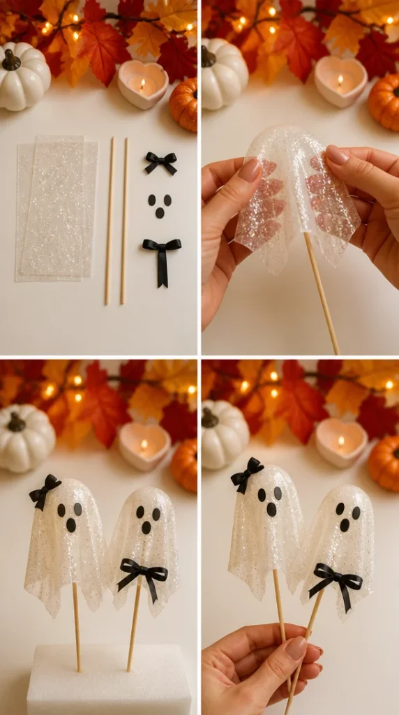 DIY glowing ghosts for Halloween decoration