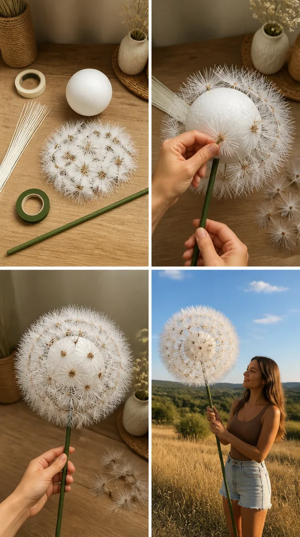 DIY giant dandelion decor for magical home decoration projects.