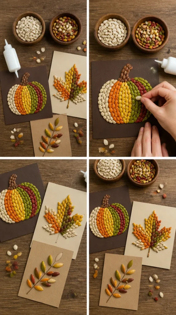 DIY autumn pumpkin seed collage art project for kids