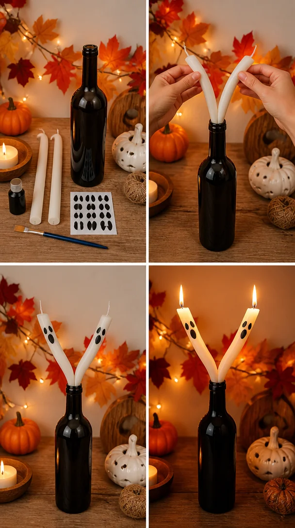 DIY spooky ghost candles for Halloween decoration
