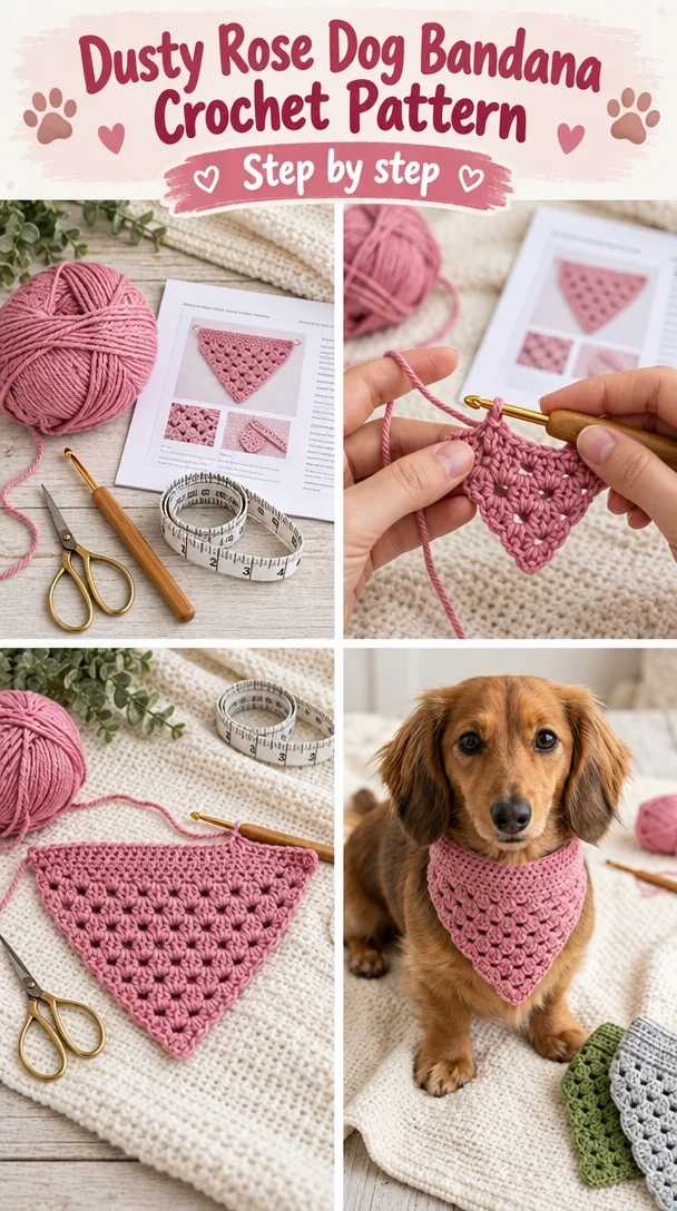 Dusty Rose Dog Bandana Crochet Pattern
