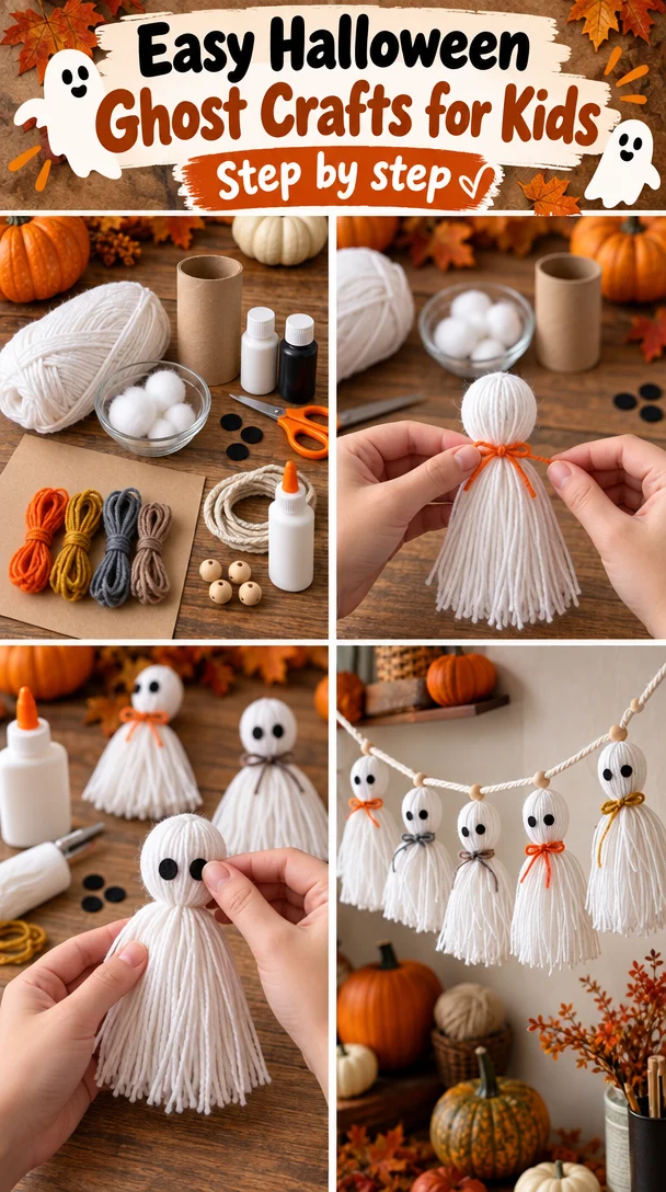 Easy Halloween ghost crafts for kids using simple materials.
