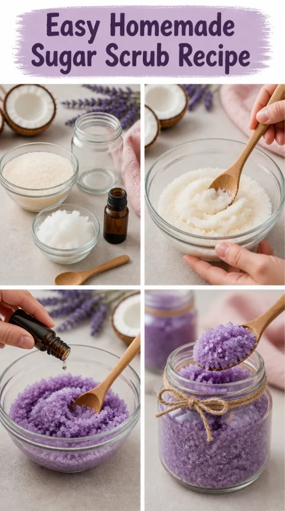 Homemade sugar scrub ingredients in a bowl for skincare