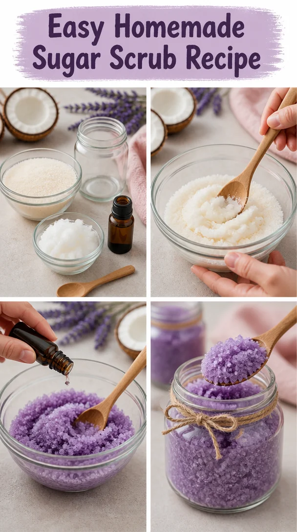 Homemade sugar scrub ingredients in a bowl for skincare