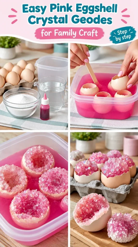 Easy pink eggshell crystal geodes craft for families