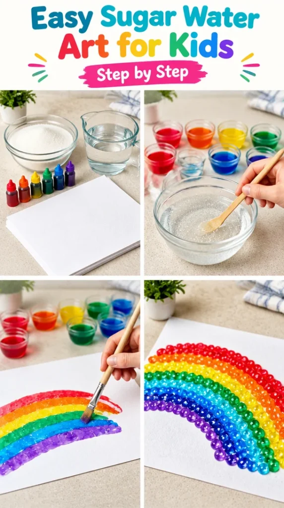 Colorful sugar water art project for kids using vibrant colors and creativity.