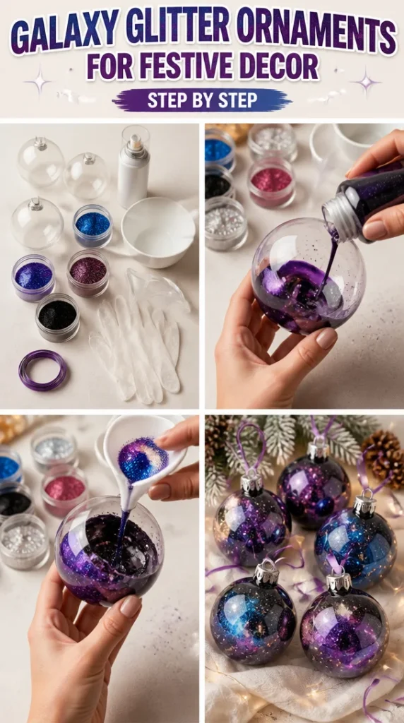 Beautiful Galaxy Glitter Ornaments for festive holiday decor