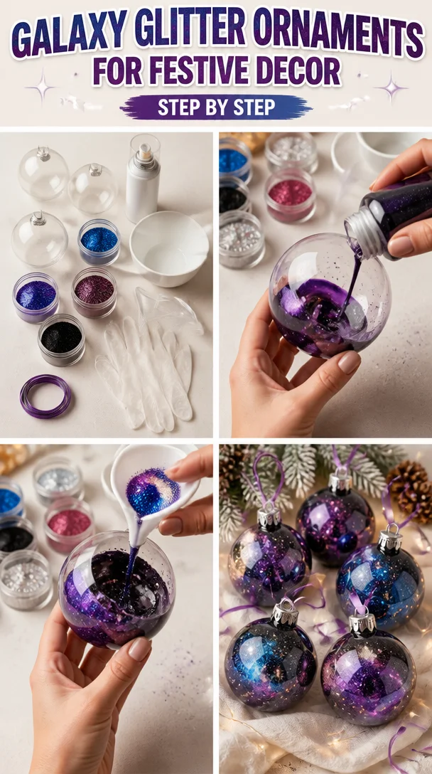 Beautiful Galaxy Glitter Ornaments for festive holiday decor