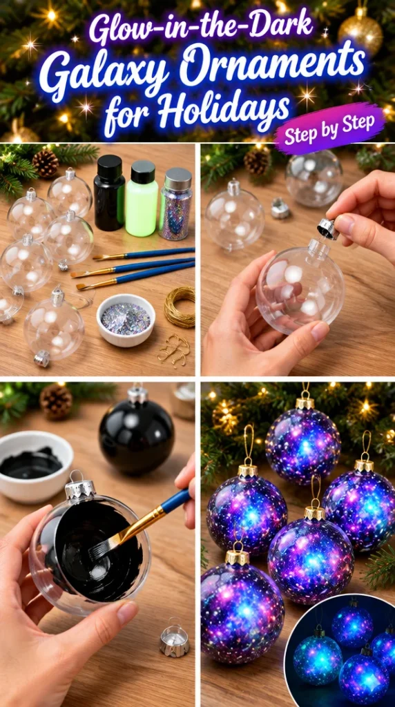 Glow-in-the-dark galaxy ornaments for festive holiday decorations